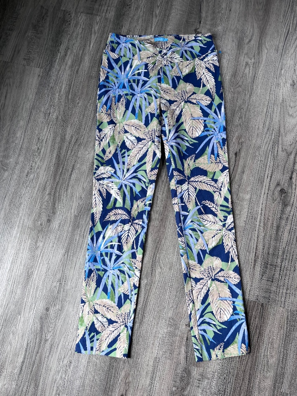 J. McLaughlin Masie Pants Size 12 Blue garden isle print pull on